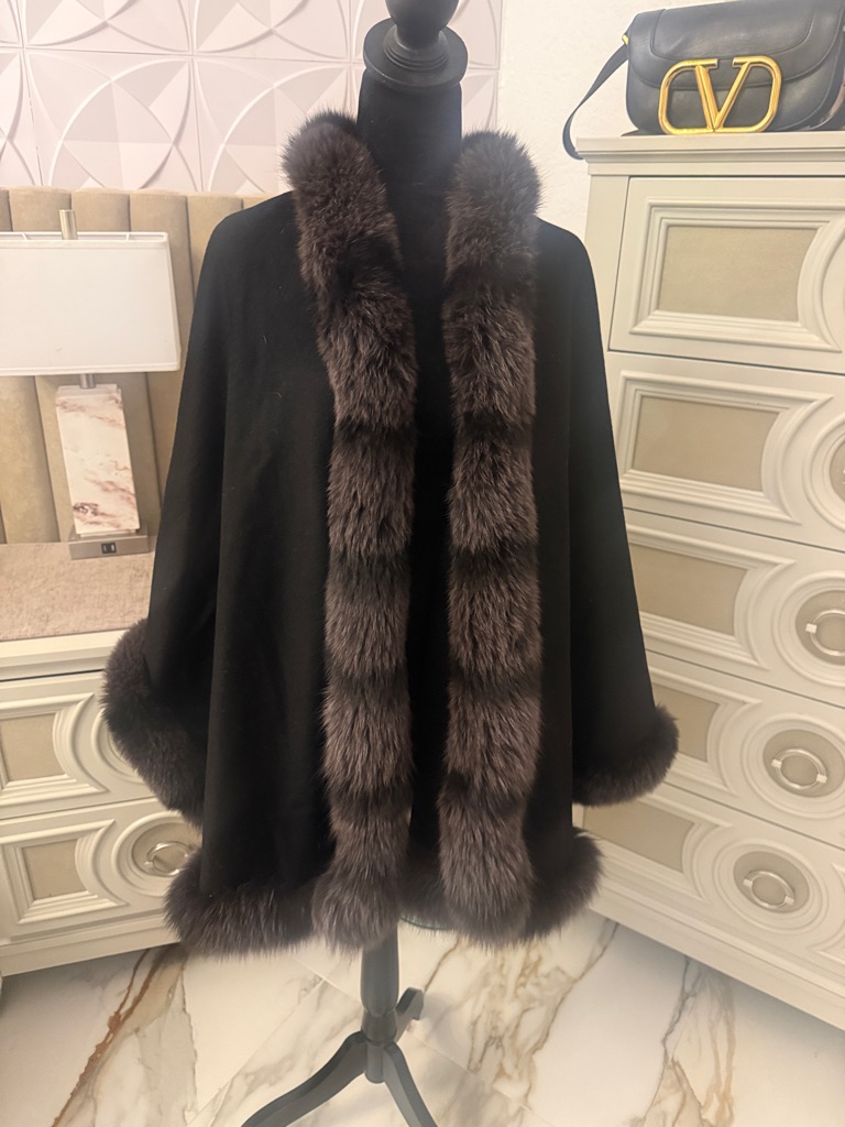 Saga Furs Cashmere And Fox Fur Cape